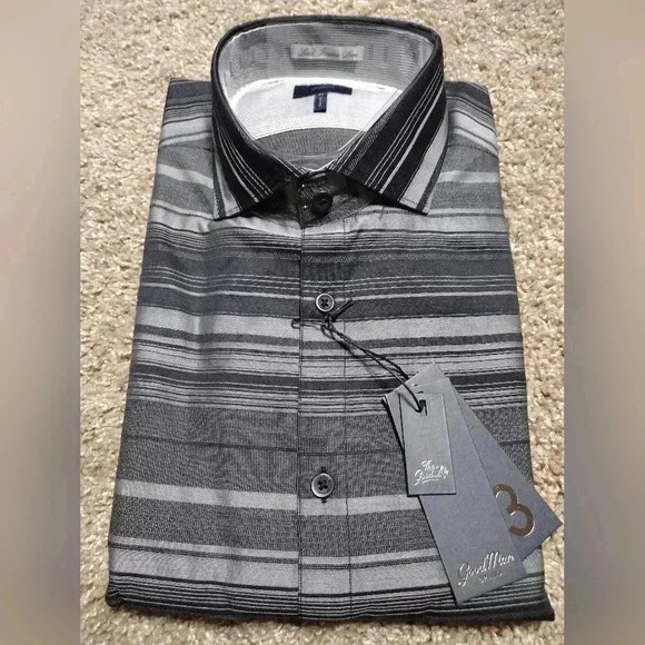 Good Man Brand Long sleeve Button down black and gray striped shirt - Picture 1 of 5